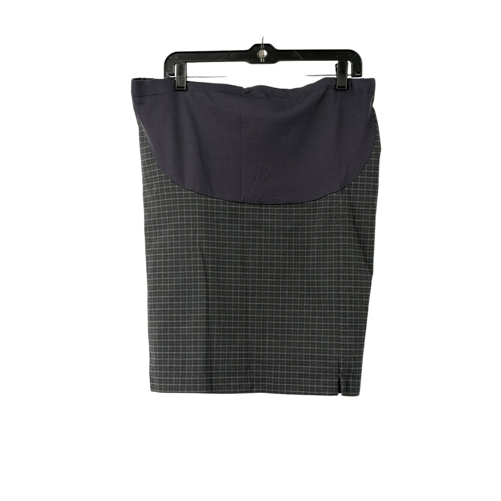 Duo Maternity Womens Gray Grid Pencil Skirt Full Belly Panel Career Office Small